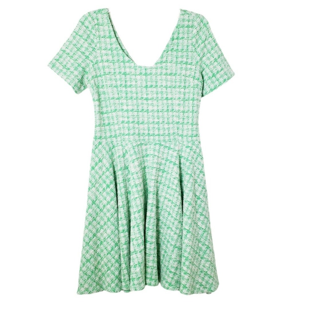 Current Air Green Gingham Nubby Cutout Back Mini Dress Fit & Flare Size M
